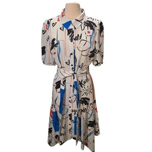 NWT Karl Lagerfeld Paris Logo All Over Dress White Plus Size 14